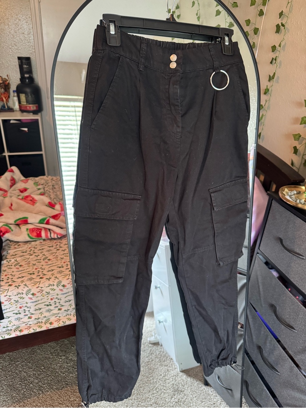 Bershka Black Cargo Pants with Ring Detail